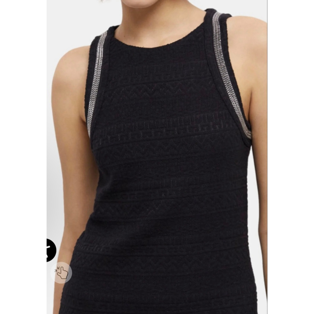 NWT Women's The Kooples Black Silver Chain Trim Mini Dress size 2 us 6 - Picture 2 of 6
